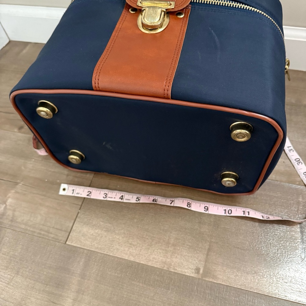 Vintage Sears Travel Train Case Bag Cosmetic Hard Case Wipeable Leather‎ Navy - Picture 15 of 16